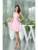 A-line Strapless Short Tulle Homecoming Dress With Appliques Lace