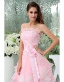 A-line Strapless Short Tulle Homecoming Dress With Appliques Lace