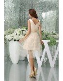 A-line V-neck Knee-length Satin Tulle Homecoming Dress