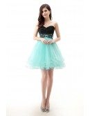 Short/Mini Strapless Sweetheart Puffy Two-Tone Tulle Bridesmaid Dress