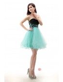 Short/Mini Strapless Sweetheart Puffy Two-Tone Tulle Bridesmaid Dress