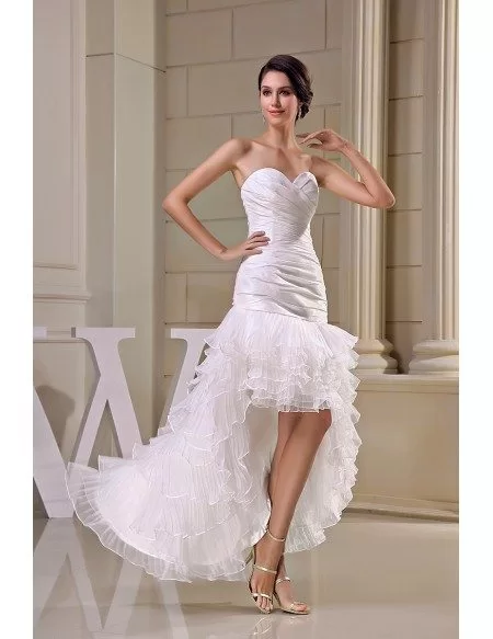 Sheath Sweetheart Asymmetrical Satin Tulle Wedding Dress With Cascading ...