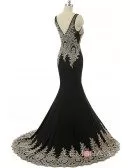 Mermaid V-neck Sweep-train Prom Dress with Beeding