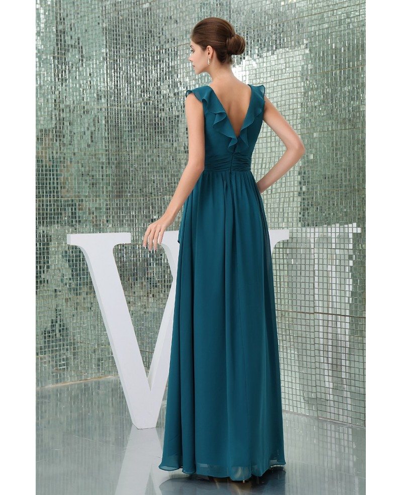 A-line V-neck Floor-length Chiffon Bridesmaid Dress #OP5037 $130 ...