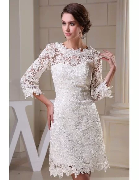 Lace Short Wedding Dresses With Sleeves for Reception A-line High Neck ...