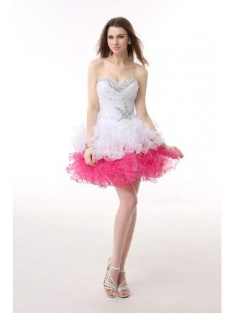 A-Line Sweetheart Short Tulle Prom Dress With Beading Cascading Ruffles