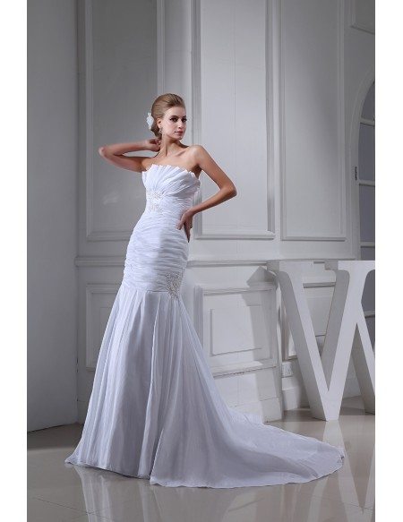 Mermaid Strapless Court Train Satin Wedding Dress With Ruffle #OP4086 ...