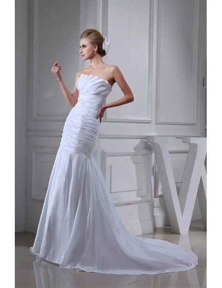 Mermaid Strapless Court Train Satin Wedding Dress With Ruffle #OP4086 ...