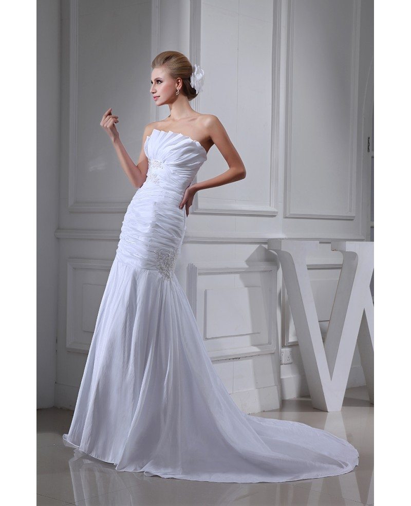 Mermaid Strapless Court Train Satin Wedding Dress With Ruffle #OP4086 ...