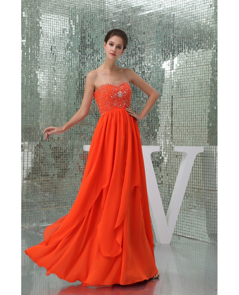 A-line Sweetheart Floor-length Chiffon Prom Dress With Beading #OP5056 ...