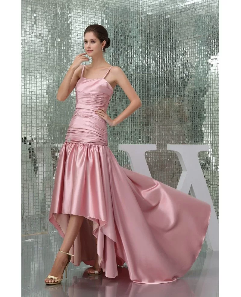 Sheath Strapless Asymmetrical Satin Evening Dress With Ruffle #OP5060 ...