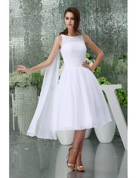 A-line High Neck Tea-length Chiffon Wedding Dress