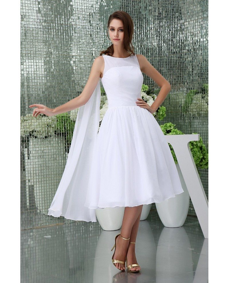 Chiffon Short Wedding Dresses Simple Beach Wedding A Line High Neck Tea length Style OP5065