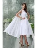 A-line High Neck Tea-length Chiffon Wedding Dress