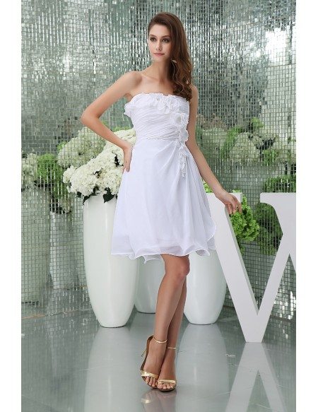 Casual Strapless Short Wedding Dresses Summer A-line Chiffon Style With ...