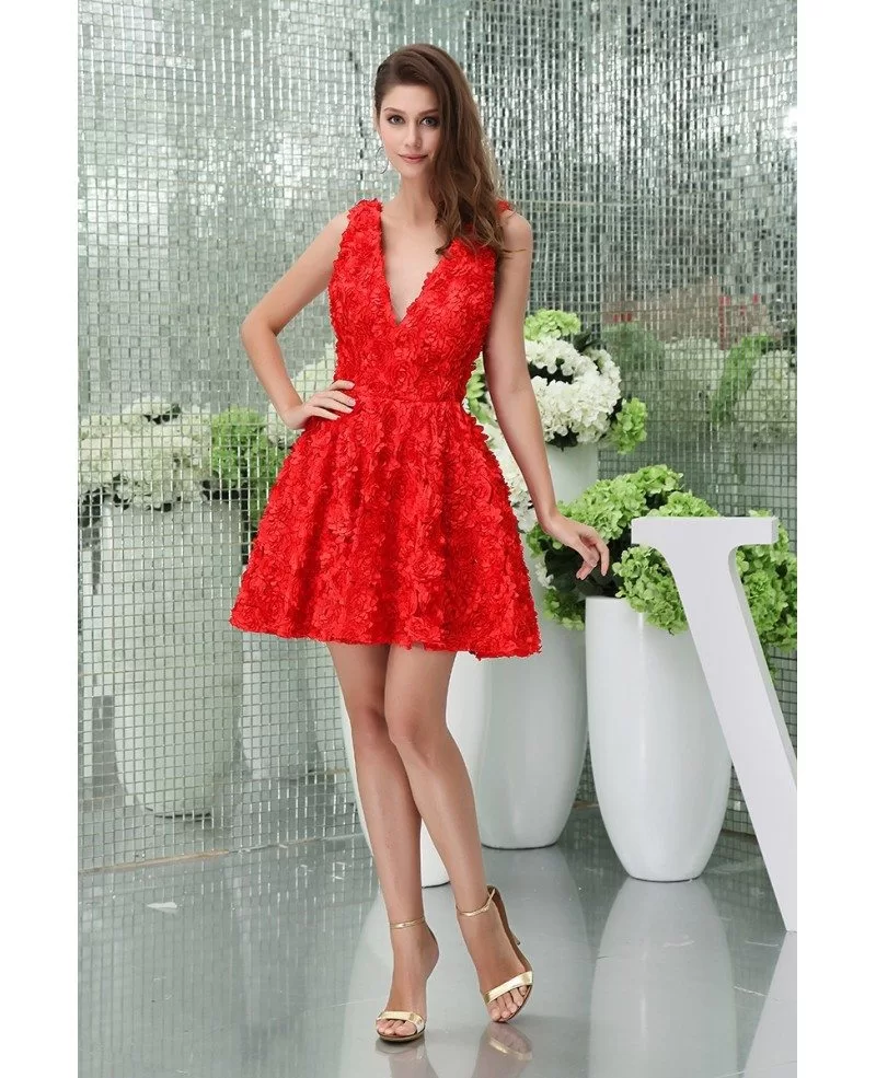 A-line V-neck Short Lace Homecoming Dress #OP5071 $120.8 - GemGrace.com