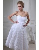 A-line Strapless Tea-length Tulle Wedding Dress With Flowers