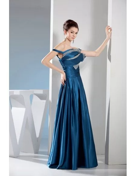 A-line One-shoulder Floor-length Satin Evening Dress
