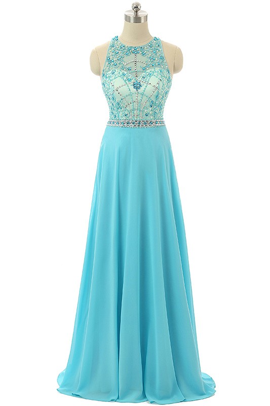 A-line Halter Sweep-train Prom Dress with Beading #CY0273 $168 ...