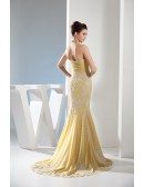 Mermaid Halter Sweep Train Chiffon Prom Dress With Appliques Lace