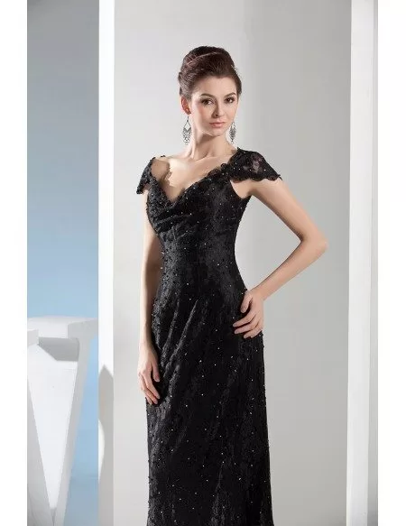 Sheath V-neck Sweep Train Lace Evening Dress With Beading #OP4667 $173 ...