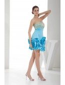 A-line Strapless Short Satin Prom Dress With Embroidery