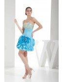A-line Strapless Short Satin Prom Dress With Embroidery