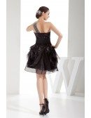 Ball-gown One-shoulder Short Tulle Prom Dress With Beading