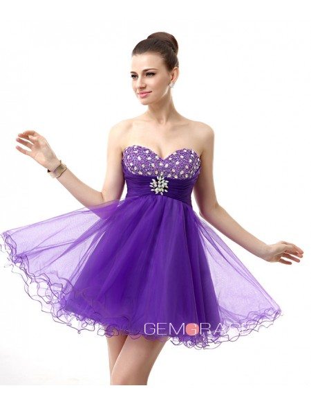 A-Line Sweetheart Short Tulle Prom Dress With Beading #YH0059 $127 ...