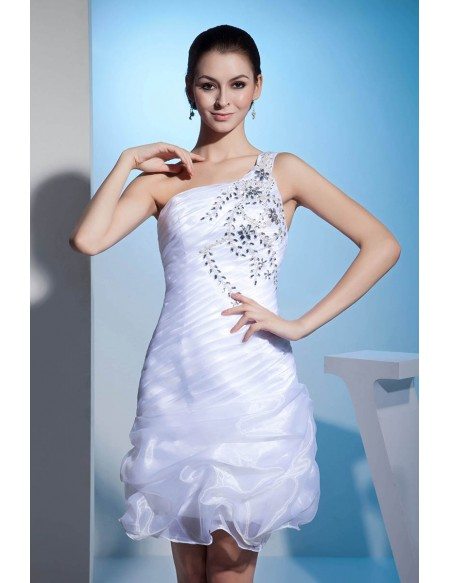 A-line One-shoulder Short Tulle Prom Dress With Beading