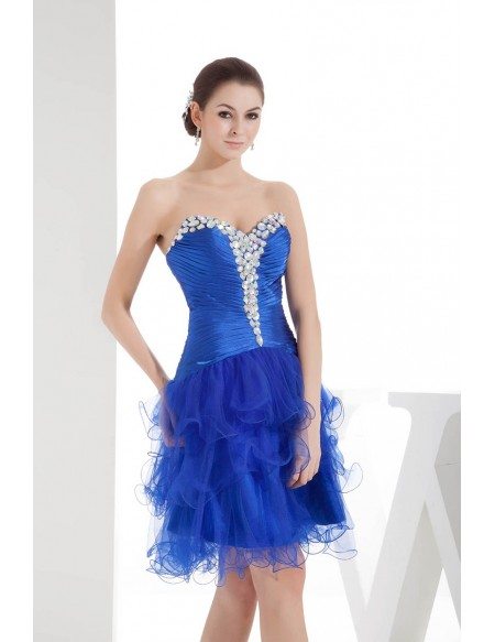 A-line Sweetheart Knee-length Satin Tulle Prom Dress With Beading