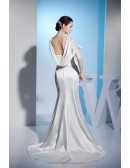 Mermaid V-neck Sweep Train Satin Wedding Dress With Beading