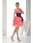A-line Strapless Short Tulle Prom Dress With Cascading Ruffle