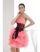 A-line Strapless Short Tulle Prom Dress With Cascading Ruffle