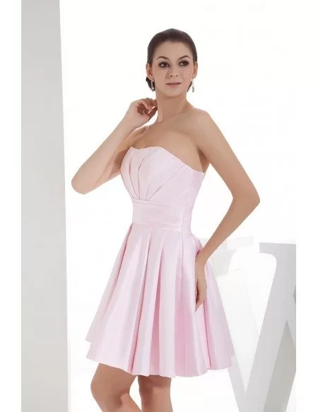 Blush Pink Simple Strapless Short Satin Homecoming Dress #OP4712 $99 ...