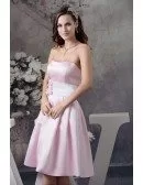 A-line Strapless Knee-length Satin Dress With Flowers