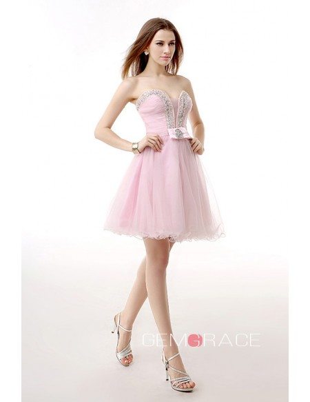 A-Line Sweetheart Short Tulle Prom Dress With Beading #YH0061 $125 ...