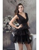 A-line V-neck Short Tulle Homecoming Dress With Ruffle