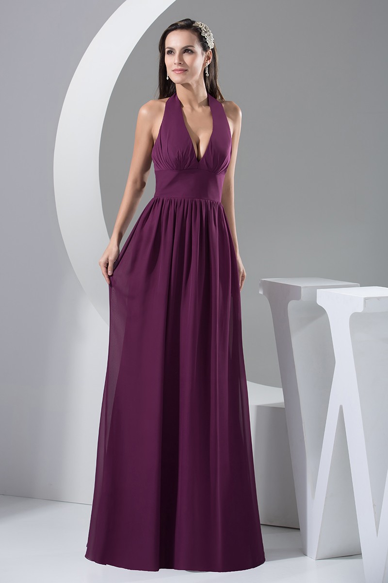 Sexy A-line Halter Floor-Length Chiffon Bridesmaid Dresses