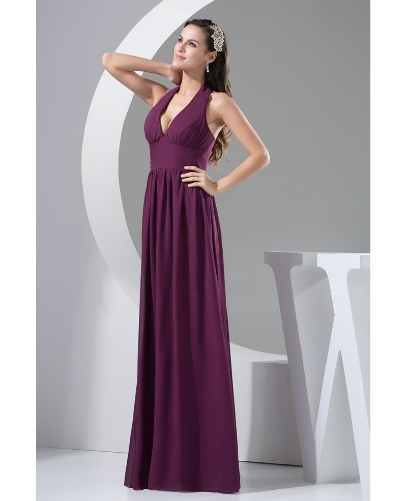A-line Halter Floor-length Chiffon Bridesmaid Dress #OP4735 $119 ...