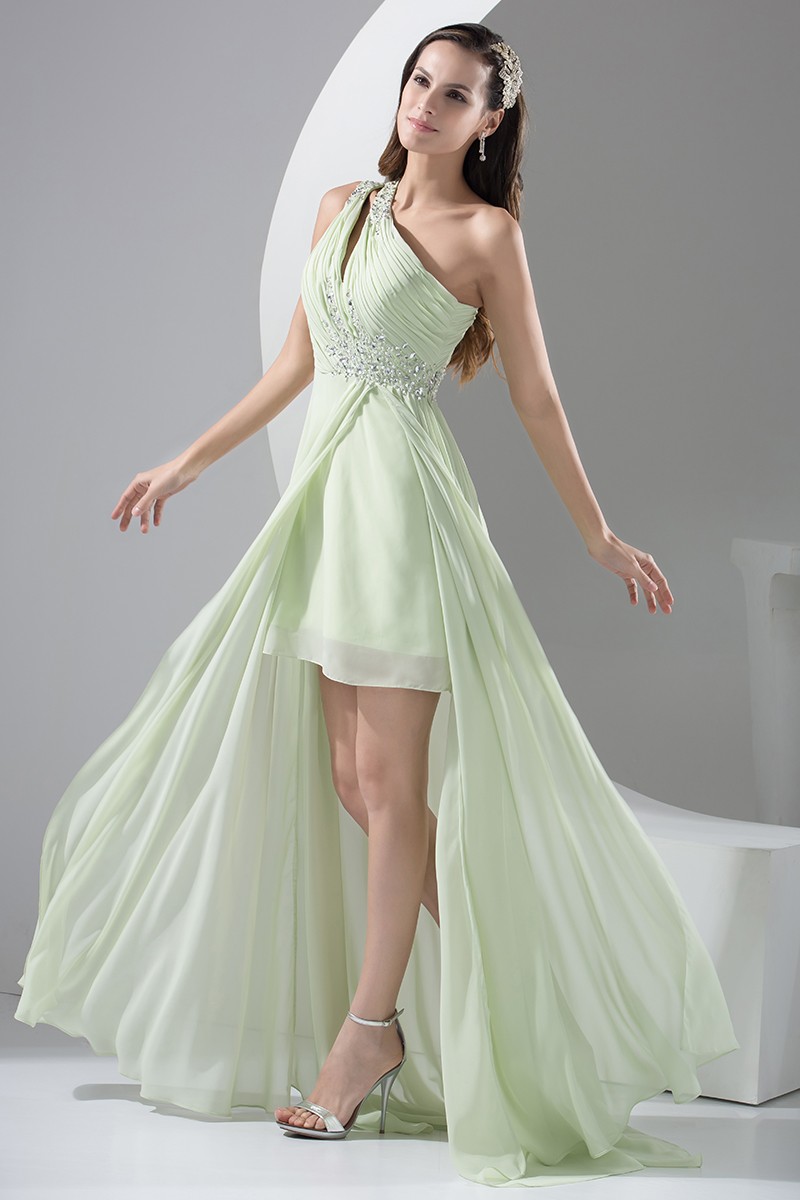 A-line One-shoulder Asymmetrical Chiffon Prom Dress With Beading # ...