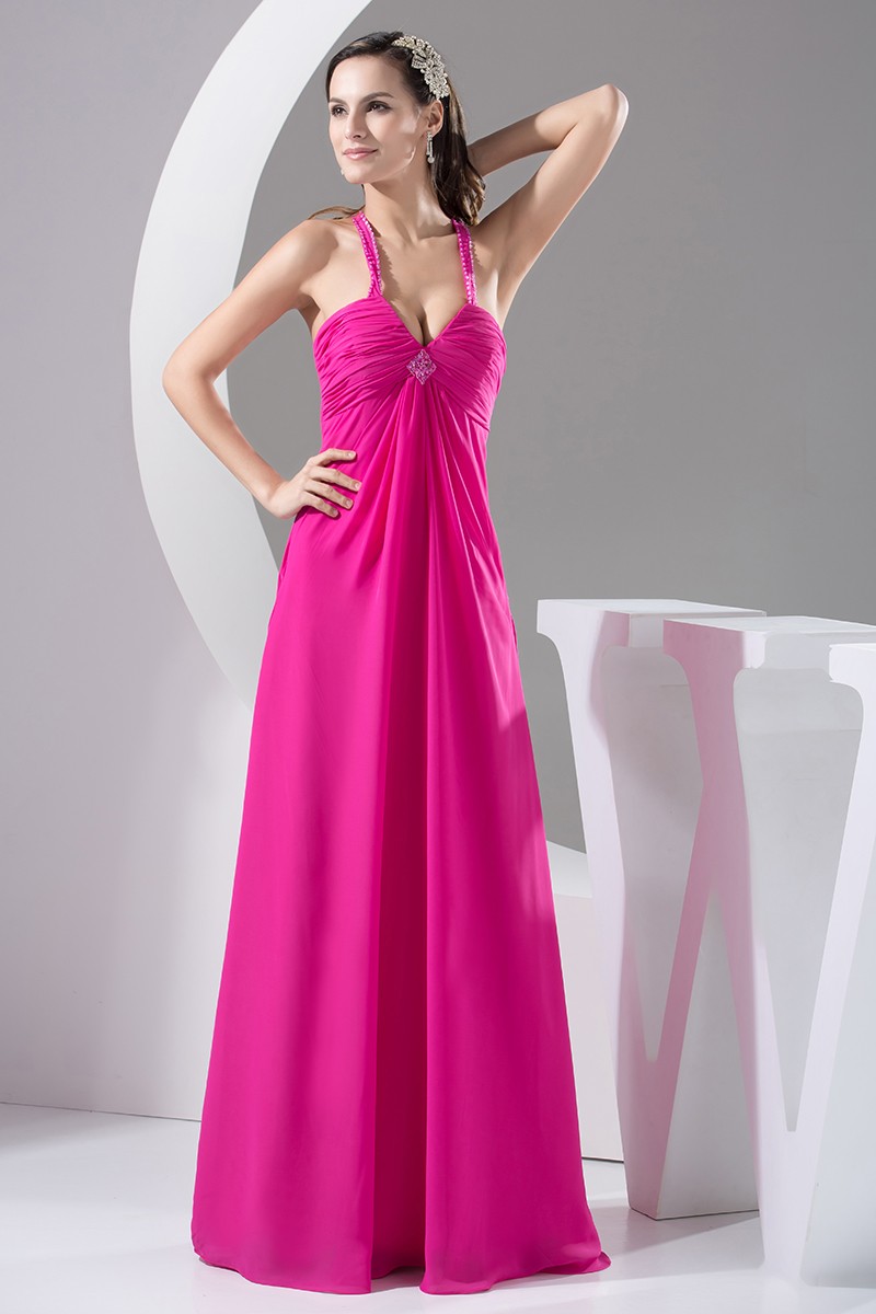 A-Line/Elegant Sleeveless V-neck Floor-Length Beading Chiffon Prom Dresses main image 0