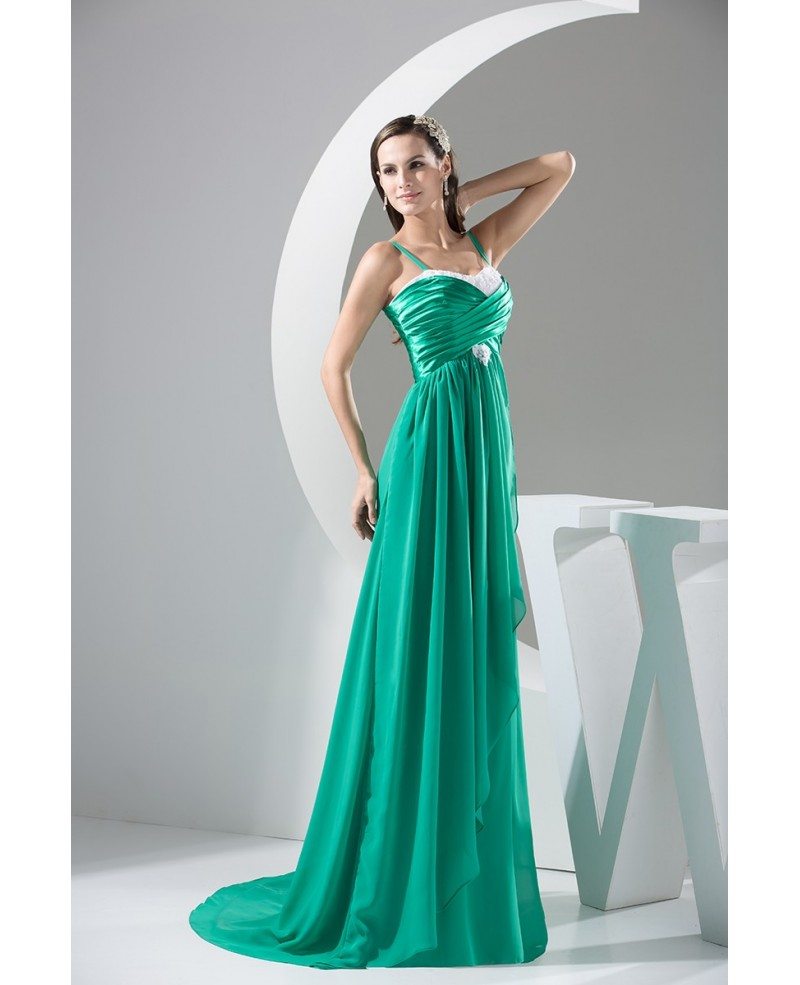 Long Green Sweep Train Chiffon Prom Dress with Spaghetti Straps #OP4739 ...