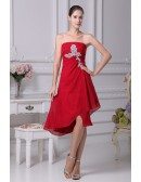 Red with White Lace Strapless Short Chiffon Bridesmaid Dress