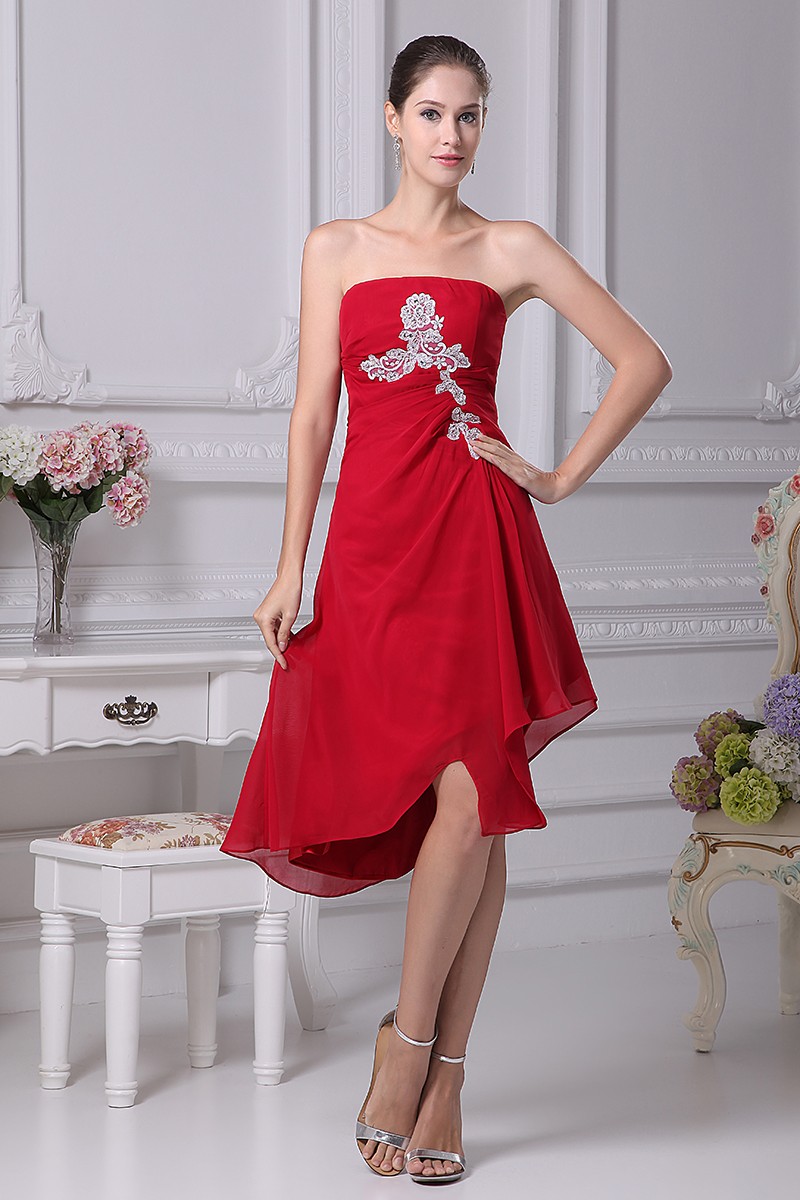 Red with White Lace Strapless Short Chiffon Dress #OP4218 $109 ...