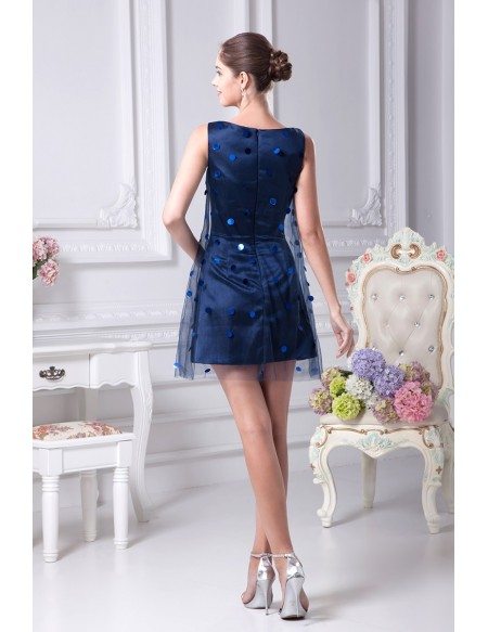 Scoop Neck Navy Blue Cocktail Tulle Bridesmaid Dress without Sleeves # ...