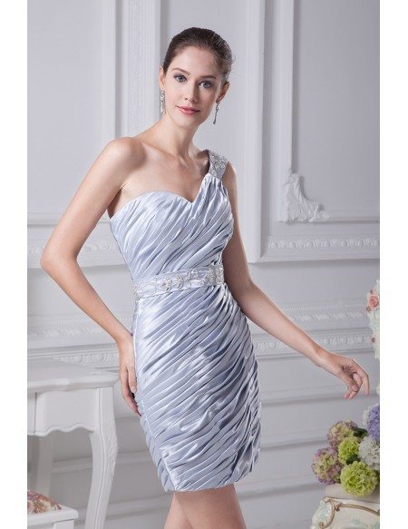 One Shoulder Strap Pleated Taffeta Beaded Short Dress #OP4222 $119 ...