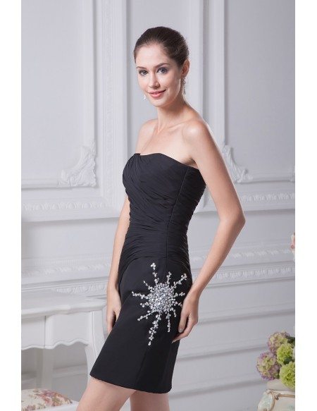 Little Black Sexy Strapless Cocktail Ruffled Beaded Bridesmaid Dress