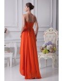 Simple Strapless Beaded Orange Prom Dress Short in Front Long in Back