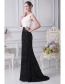 Black and White Sexy Mermaid Flowers Bridal Dress in One Shoulder